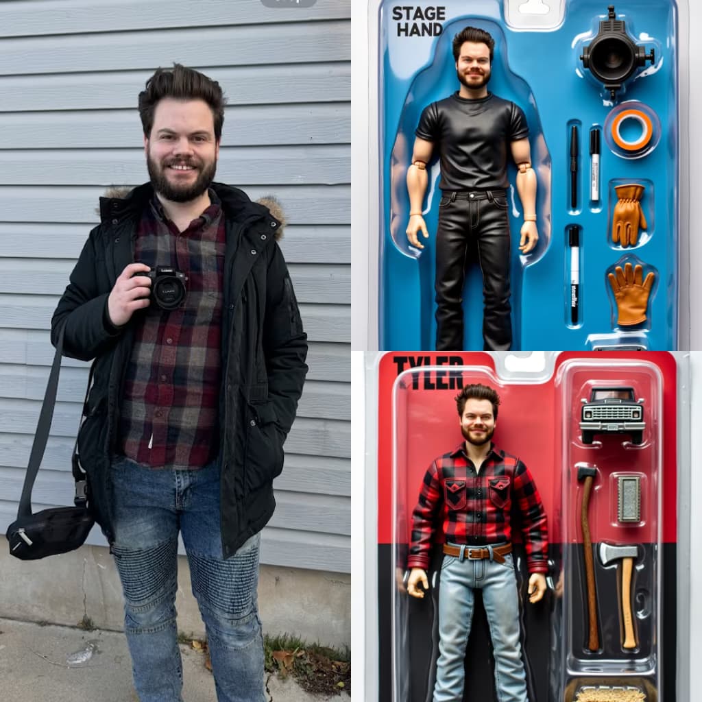Before and After - Real photo transformed into AI Action Figure